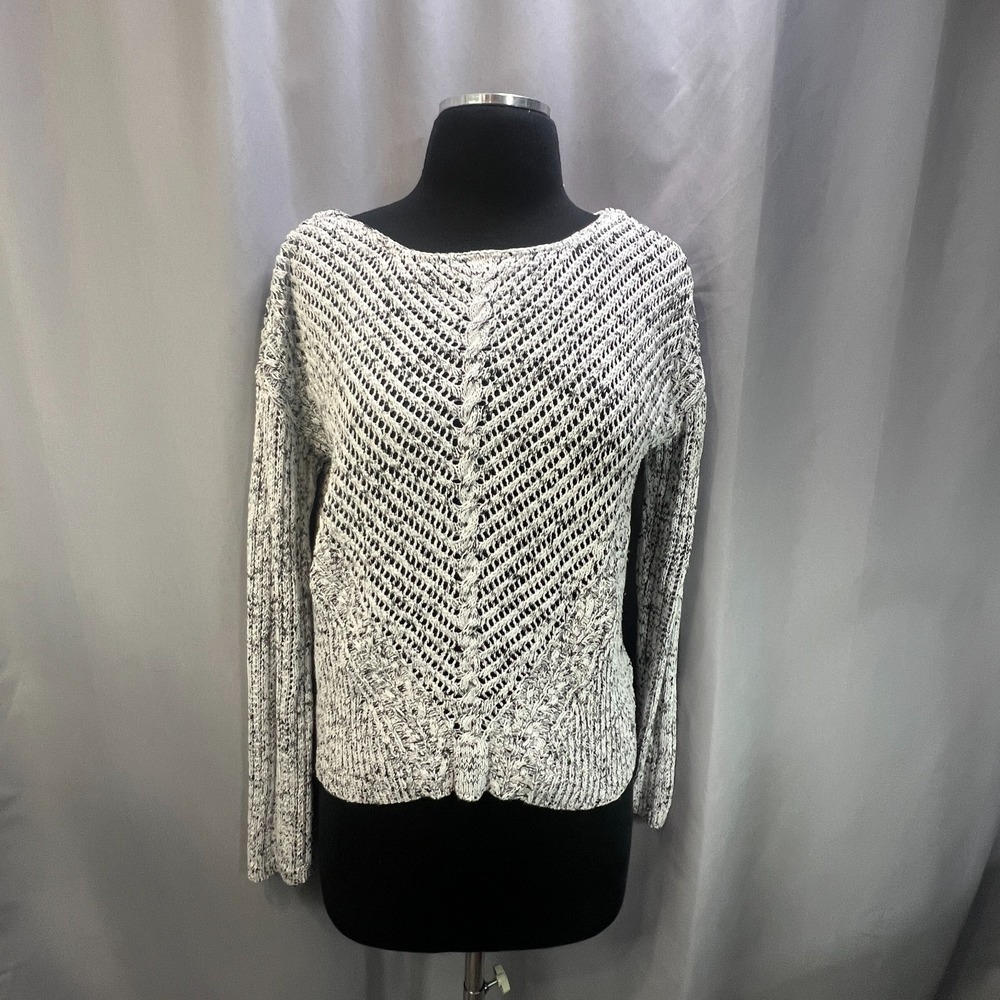 Guess Pullover Sweater Women Medium Gray Cable Knit Ribbed Trim Boat Neck Casual